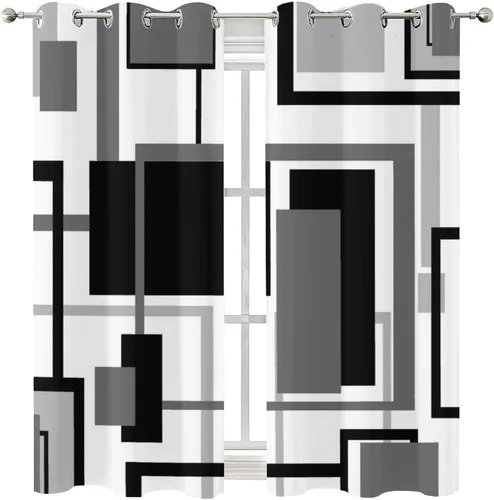 Miniatura 8 de Cortinas opacas para oscurecer la habitación con ojales, arte abstracto moderno, cuadros geométricos, de mediados de siglo, tratamiento de ventana