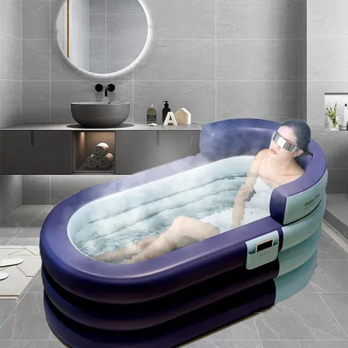Miniatura 5 de Bañera inflable plegable portátil con bomba de aire eléctrica, bañera ecológica para cabina de ducha, diseño de cubierta de baño de una pieza