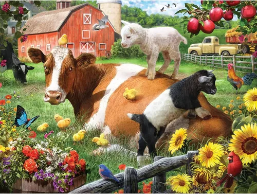 Miniatura 2 de Bits and Pieces - Rompecabezas de 300 piezas para adultos - Vaca y cabras - Rompecabezas de granja de piezas grandes de Larry Jones - 18 x 24