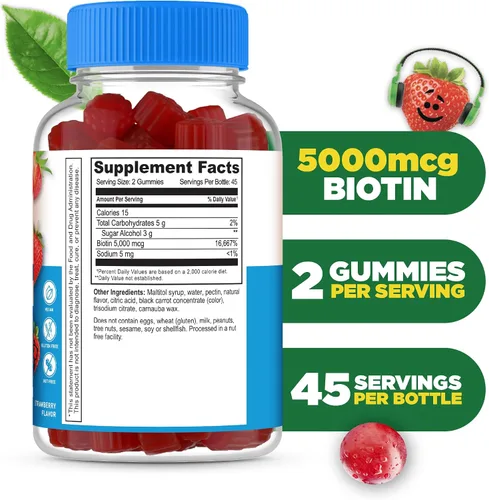 Miniatura 2 de Lifeable Gomitas de biotina sin azúcar para niños, 5000 mcg, suplemento de biotina de gran sabor, gomitas de biotina para el crecimiento