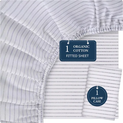 Miniatura 43 de LANE LINEN Juego de 2 piezas con sábana bajera de 100% algodón orgánico tamaño individual y 1 funda de almohada, tejido de percal ligero, suave