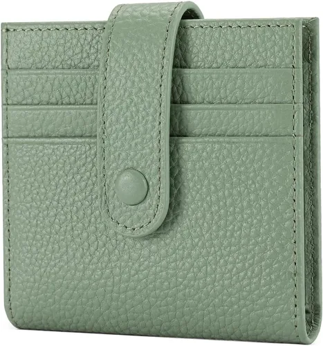 Miniatura 15 de Cartera delgada para mujer de cuero genuino pequeño plegable titular de la tarjeta de crédito con cremallera moneda bolsa de identificación ventana