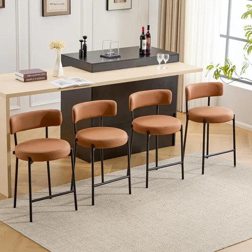 Miniatura 9 de Furniliving - Juego de 2 taburetes de bar giratorios de 26 pulgadas, taburetes modernos de altura de mostrador de cuero sintético con respaldo alto