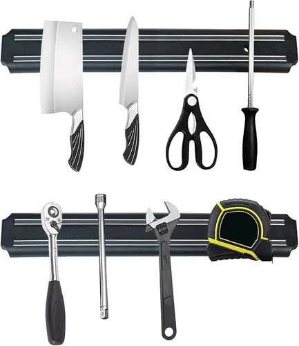 Miniatura 11 de Paquete de 2 potentes soportes magnéticos para cuchillos, tiras magnéticas para cuchillos de cocina, libre de óxido, multiusos, para cocina, garaje