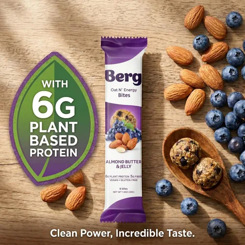 Miniatura 6 de Berg Bites Bocaditos de mantequilla de almendras y gelatina a base de plantas, vegano, sin gluten, 0.18 onzas de proteína, 0.18 onzas de fibra, caja