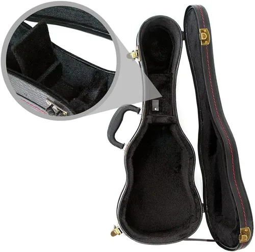 Miniatura 5 de Estuche rígido para ukelele, funda para ukelele de concierto, 23/24 pulgadas, superficie de cuero con patrón de cocodrilo con interior de felpa
