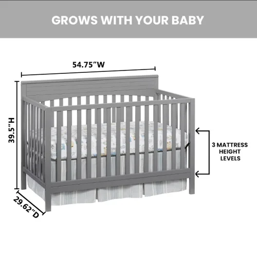 Miniatura 4 de Oxford Baby Harper - Cuna convertible 4 en 1, gris paloma, certificado GreenGuard Gold