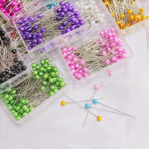 Miniatura 2 de 1200 piezas de alfileres para coser de tela, alfileres rectos con cabezas de bola perlada de 1.6 pulgadas, alfileres para acolchado para modista