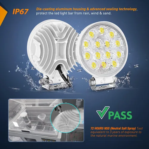 Miniatura 3 de Nilight Focos LED Marinos 2 Piezas 4.5 Pulgadas 42W 4200LM Luz Redonda Blanca Haz de Inundación Pontón Barco Cubierta Muelle Luces para Pesca LED