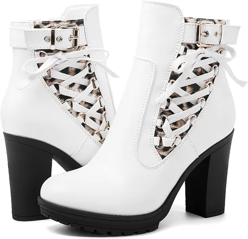 Miniatura 2 de GLOBALWIN Botines de plataforma gruesa para mujer con tacones