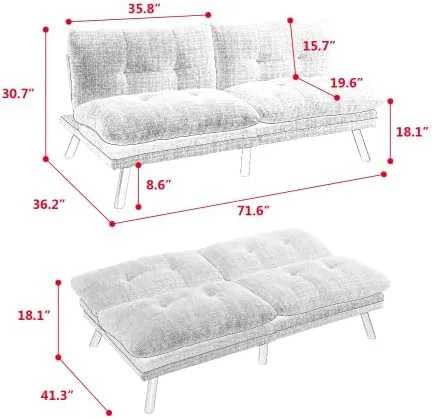 Miniatura 2 de anwickjeff Sofá cama futón, sofá convertible moderno, sofá biplaza plegable, sofás de futón transpirables para espacios pequeños compactos