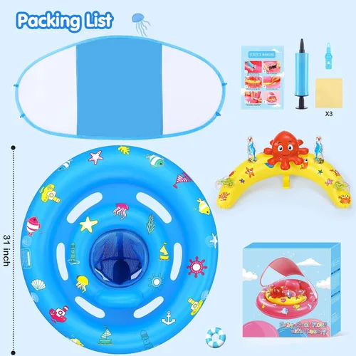 Miniatura 8 de Flotador de piscina para bebé con toldo, flotador de natación inflable para bebés con protección solar UPF50+, flotador de piscina para bebés