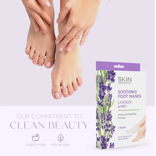 Miniatura 3 de Skin Aesthetics Mascarillas para pies de lavanda y menta, reparan y suavizan los pies agrietados, hidratantes y exfoliantes, cuidado de la piel