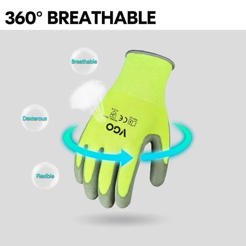 Miniatura 4 de Vgo... 10 pares de guantes de trabajo de seguridad, guantes de jardinería, revestimiento de poliuretano, guantes de inmersión, sin látex