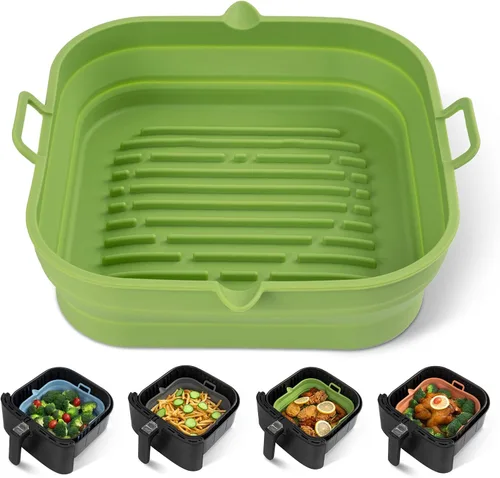 Miniatura 16 de [Paquete de 2] Forros cuadrados de silicona para freidora de aire – Cesta reutilizable para freidora de aire – Olla fácil de limpiar para freidora