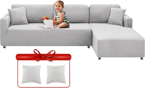 Miniatura 11 de XINEAGE Fundas para Sofá Seccional de Alta Elasticidad, 2 Piezas, Forma de L, Funda de Sofá con 2 Fundas de Almohada, Fundas Deslizantes para Sofá