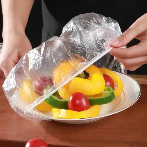 Miniatura 4 de AKOAK Bolsas desechables para almacenamiento de alimentos (aprox. 200), película adhesiva, reutilizable, tapa elástica de plástico de polietileno