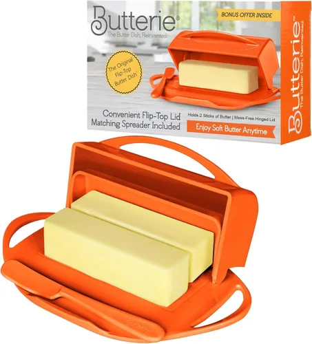 Miniatura 22 de Butterie Mantequillera con Tapa Abatible y Cuchillo a Juego, Contiene 2 Barras/Mantequilla Europea, Soporte para Mantequilla Sin Derrames