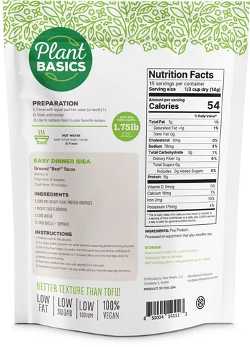 Miniatura 8 de Plant Basics - Proteína vegetal abundante - Crumble sin sabor, bolsa a granel de 6 libras, hecha de guisantes, sin OMG, sin gluten, baja en grasa