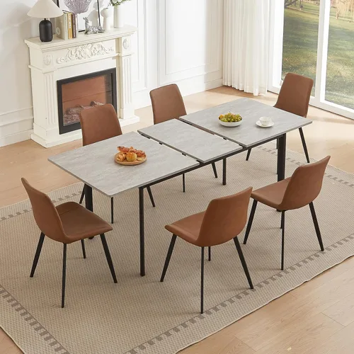 Miniatura 19 de HIPIHOM Juego de mesa de comedor extensible de 63 a 78.7 pulgadas para 6, mesa de cocina moderna con 6 sillas de comedor para 4 a 6 personas, mesa