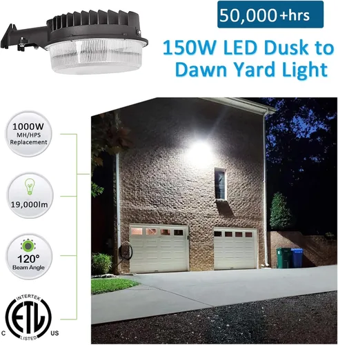 Miniatura 2 de Luz LED de granero 150W, luz de patio al aire libre del atardecer al amanecer con fotocélula súper brillante 22,500lm 5000K luz diurna, reemplazo