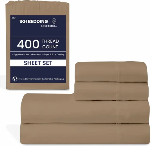 Miniatura 17 de SGI - Juego de sábanas tamaño individual de 400 hilos de 100 % algodón egipcio, ultra suave, transpirable, bolsillo profundo, 15 ajustadas