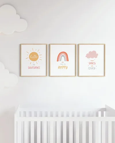 Miniatura 5 de HAUS AND HUES Pósteres de guardería y decoración de pared de arco iris, juego de 3 arte de pared de arcoíris para niños, arte de pared para niñas