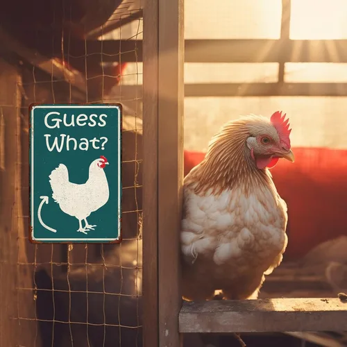 Miniatura 7 de Adivina Qué Divertido Gallinero Cartel de Hojalata, Póster de Trasero de Pollo, Arte de Pared de Cocina de Granja, Accesorios de Gallinero