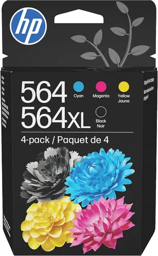 HP Tinta original 564 cian, magenta, amarillo/564XL negra (paquete de 4) | Works DeskJet 3500; OfficeJet 4620; PhotoSmart B8550, C6300, D5400,