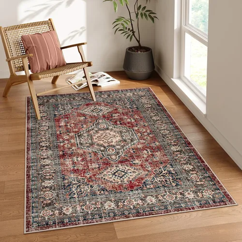 Miniatura 68 de Lahome Alfombra oriental lavable de área pequeña, 2 x 3 pies, para entrada, cocina, ultra fina, suave, tapete antideslizante para puerta de Azul