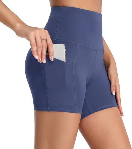 Oalka Pantalones cortos de yoga para mujer, con bolsillos laterales, cintura alta, para entrenamiento, correr, deportes, 4 pulgadas