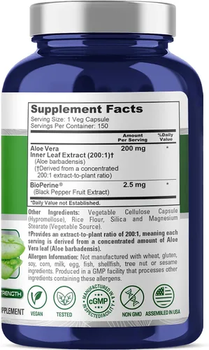 Miniatura 2 de NusaPure Aloe Vera, 200 mg, 150 cápsulas vegetales (sin OMG, vegano)