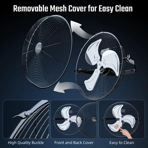 Miniatura 8 de Ventilador Simple Deluxe de pared industrial de 18.0 pulgadas, ventilador de metal para ventilación comercial, de 3 velocidades, para almacén