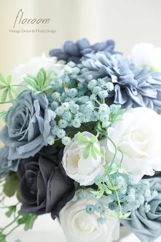 Miniatura 3 de Floroom - 18 ramitas artificiales de aliento de bebés Gypsophila, flores falsas de aspecto real color azul polvoriento para ramos de boda, centros