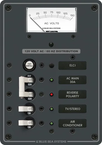 Blue Sea Systems 8102 ELCI Main 30A Doble Poste + 2 Posiciones con Voltímetro