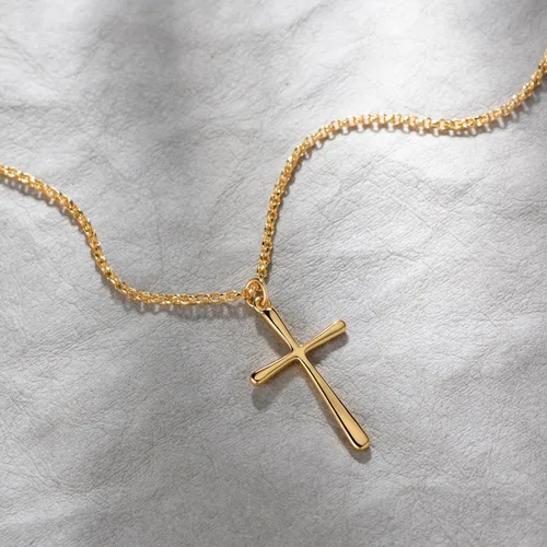 Miniatura 39 de Fettero - Collar con dije de cruz de fe, chapado en oro de 14 K, cadena fina, minimalista, simple, pequeña, para oración, regalo de joyería religiosa