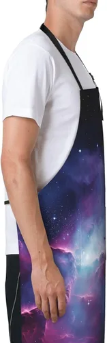 Miniatura 3 de Delantales de galaxia púrpura y azul para mujer con 2 bolsillos, delantal de cocina para hombres, resistente al agua y al aceite, delantal ajustable