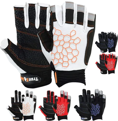 Miniatura 9 de MRX BOXING & FITNESS Guantes de vela pegajosos para la palma de la mano, guantes de yate, kayak, bote, pesca, 2 dedos de corte (rojo, mediano)