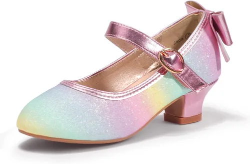 Miniatura 34 de PANDANINJIA Vestido de jada para niñas y niños pequeños, zapatos de princesa Mary Jane con tacones con lazo para fiesta, boda, boda