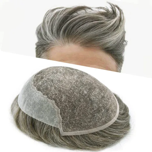 Miniatura 35 de Toupee para hombres, sistemas de reemplazo de cabello francés, encaje frontal, nudos blanqueados, línea capilar natural, encaje con piezas