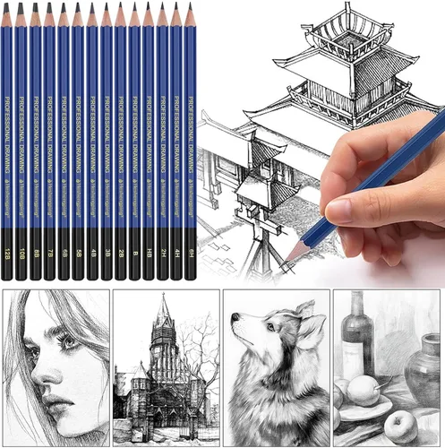 Miniatura 3 de Pro Pencils Juego de Dibujo y Bocetos de 14 piezas de Grafito (12B - 6H) Kit de Lápices Suaves Regalo Ideal para Arte de Dibujo, Bocetos, Sombreado