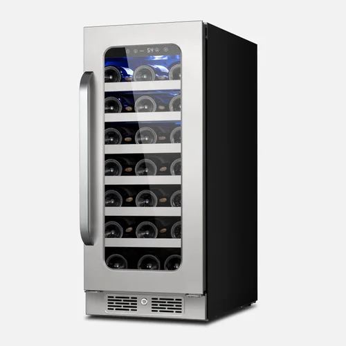 Miniatura 13 de Refrigerador de vino de 15 pulgadas, 29 botellas, refrigerador de vino de doble zona debajo del mostrador con puerta de vidrio, 3 LED integrados