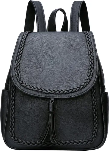 KKXIU Bolso pequeño de la mochila del cuero sintético de la manera para las mujeres y las niñas adolescentes con la borla, Negro -, Viajar