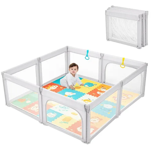 Miniatura 8 de Dora dotey Corralito gris claro para bebés y niños pequeños, plegable y ajustable, 71 x 59 x 27 pulgadas Plegable Gris Claro