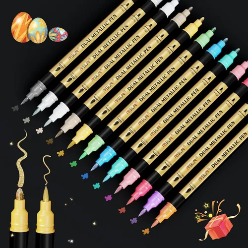 Miniatura 9 de IVSUN Bolígrafos de Pintura Acrílica, 100 Colores Marcadores de Pintura de Doble Punta con Punta Fina y Punta de Pincel para Piedra, Madera, Lienzo