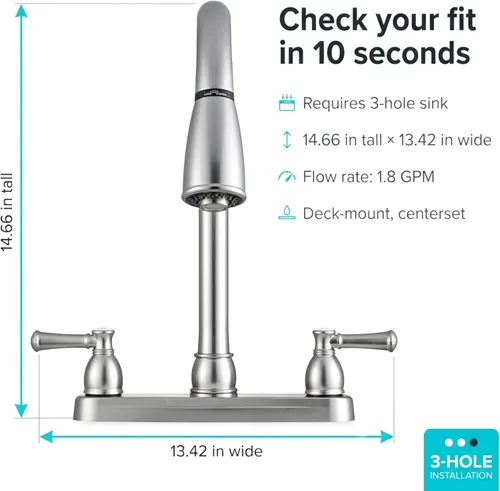 Miniatura 6 de Llave para fregadero de cocina Dura Faucet, llave de reemplazo no metálica con doble palanca para casas rodantes, caravana quinta rueda