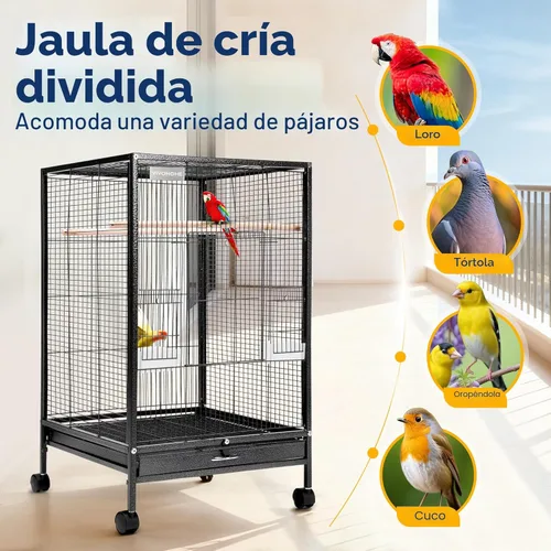 Miniatura 6 de VIVOHOME - Jaula de hierro forjado de 30 pulgadas de altura con soporte rodante para loros, cotorras, agapornis, cacatúas