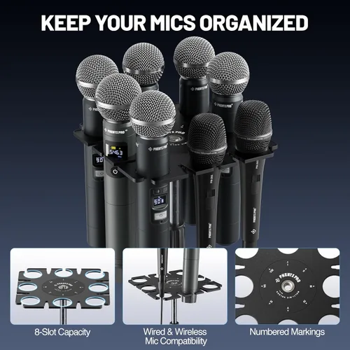 Miniatura 6 de Phenyx Pro Sistema de micrófono inalámbrico PTU-5200-2H2B incluido con soporte de micrófono múltiple de 8 ranuras MA-H1
