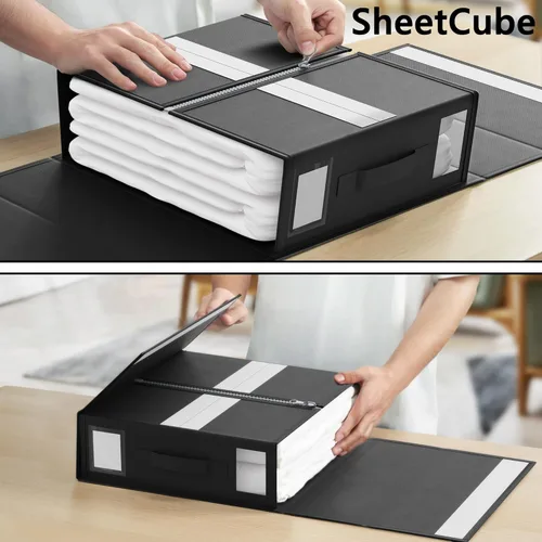 Miniatura 5 de SheetCube Organizadores de Sábanas para Cama y Almacenamiento Paquete de 6, Organizador de Armario de Ropa Blanca Plegable con Ventana y Etiqueta