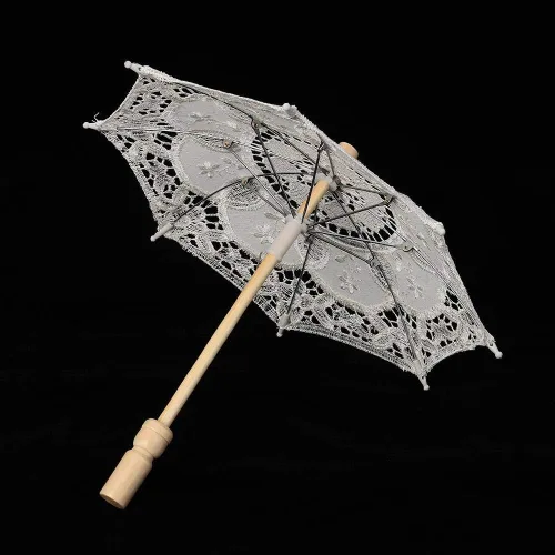 Miniatura 4 de Paraguas de encaje negro, hecho a mano, plegable, para boda, novia, para mujeres, decoración de fiesta, baile, fotografía, utilería (beige, S)